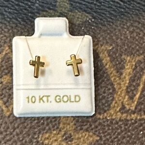 10KT Mini Gold Cross Stud Earrings